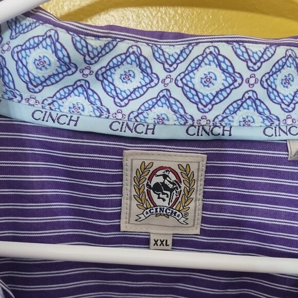 Cinch Long Sleeve Button Up Purple Striped Cotton Shirt XXL Western - Picture 2 of 6